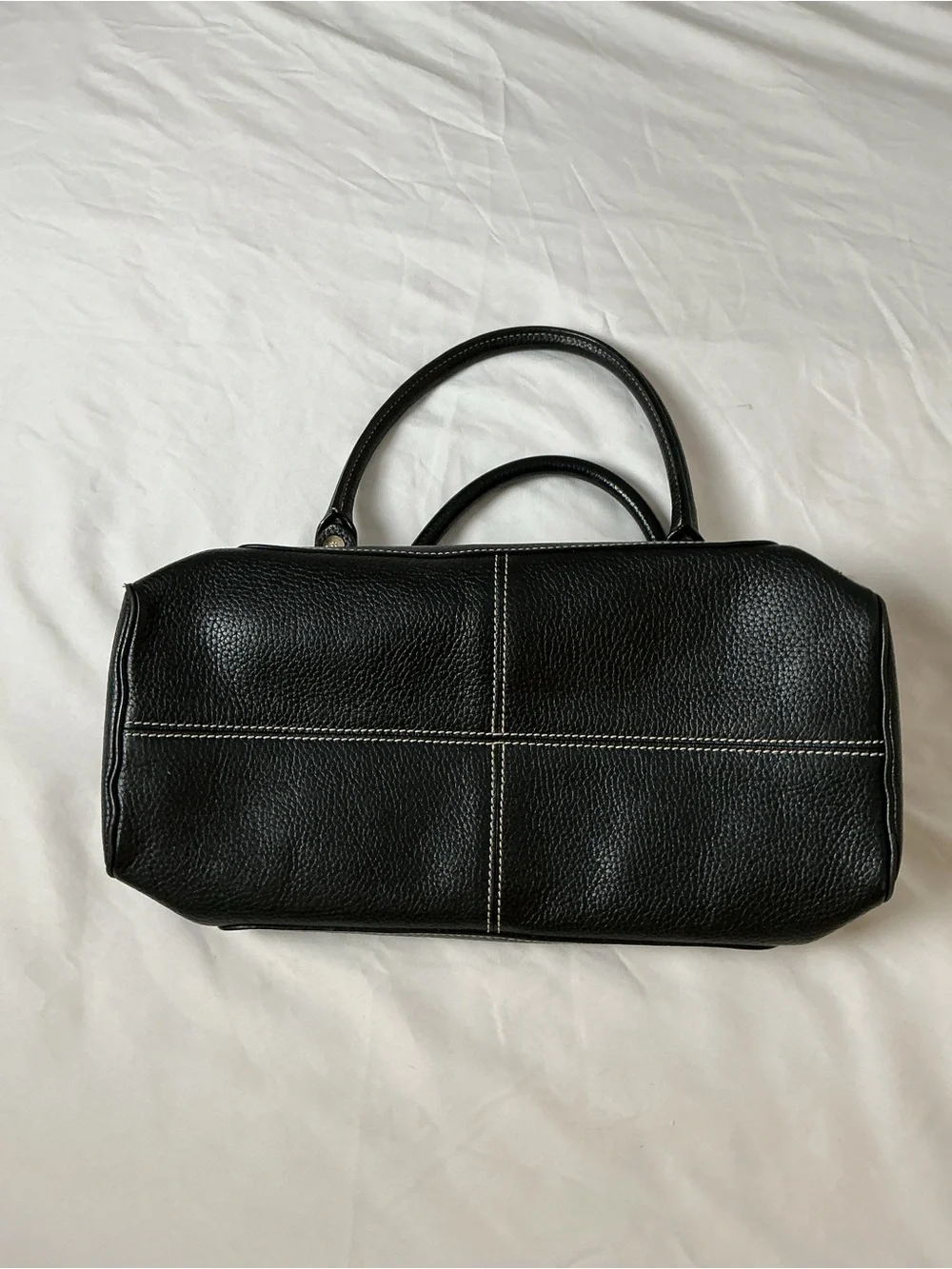 Vintage Kate Spade Black Pebbled Leather Satchel Zebra Lining Contrast Stitch